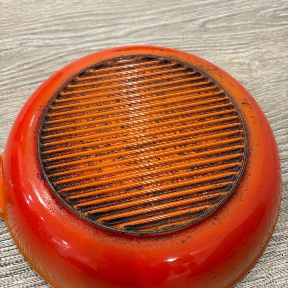 Vintage Descoware Cast Iron Skillet Orange Cream Enamel Belgium ~9" Mid Century - Picture 9 of 11